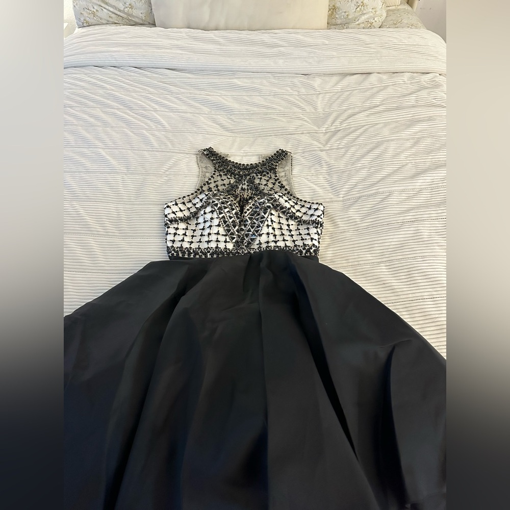 Elegant Black and White Beaded Dress